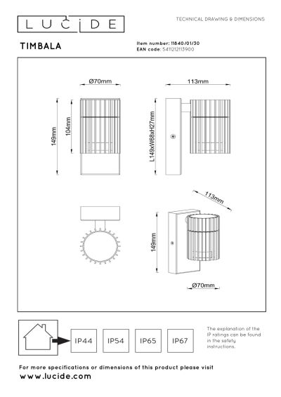 Lucide TIMBALA - Wall spotlight / Wall light Indoor/Outdoor - 1xGU10 - IP44 - Black